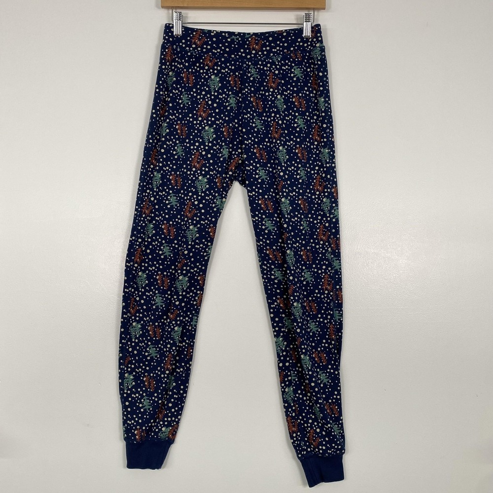 Pact Lounge‎ Pants Womens Medium Blue Tree Print 100% Cotton Christmas Snow